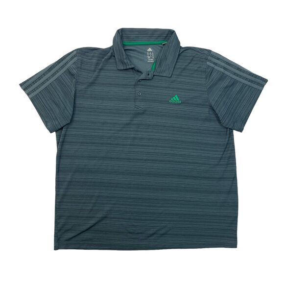 Adidas Polo Shirt Mens XL Extra Large Gotham Grey Climalite Striped Performance - Picture 1 of 10